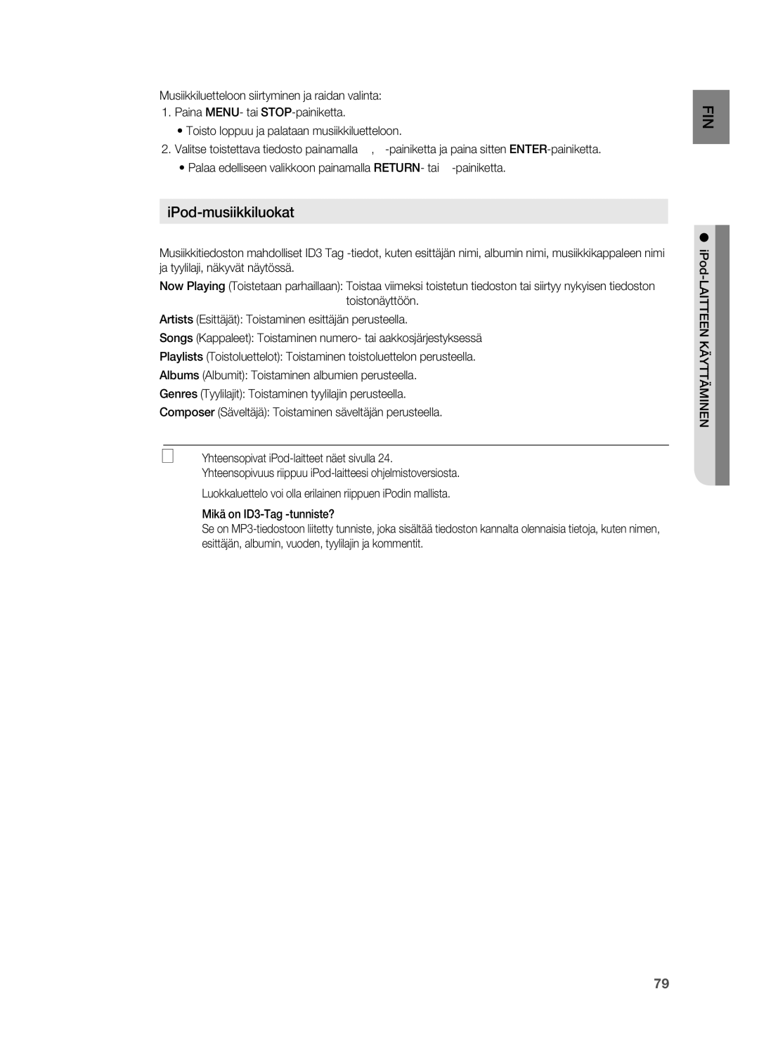 Samsung HT-BD7200R/XEE manual IPod-musiikkiluokat 