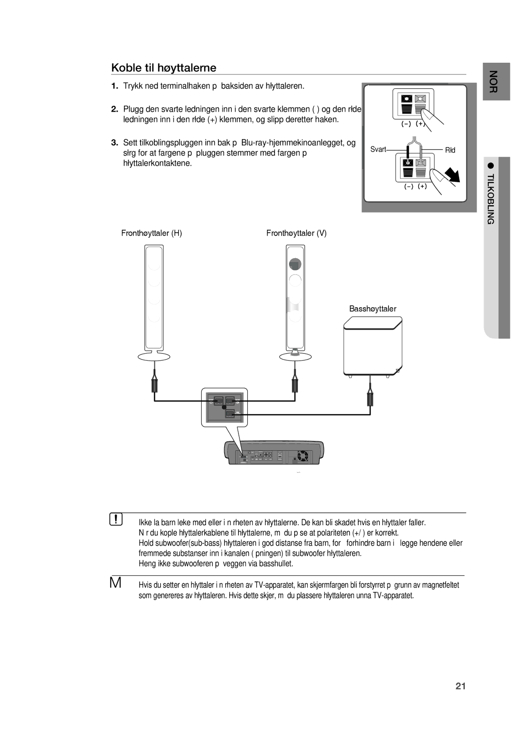 Samsung HT-BD7200R/XEE manual Koble til høyttalerne 