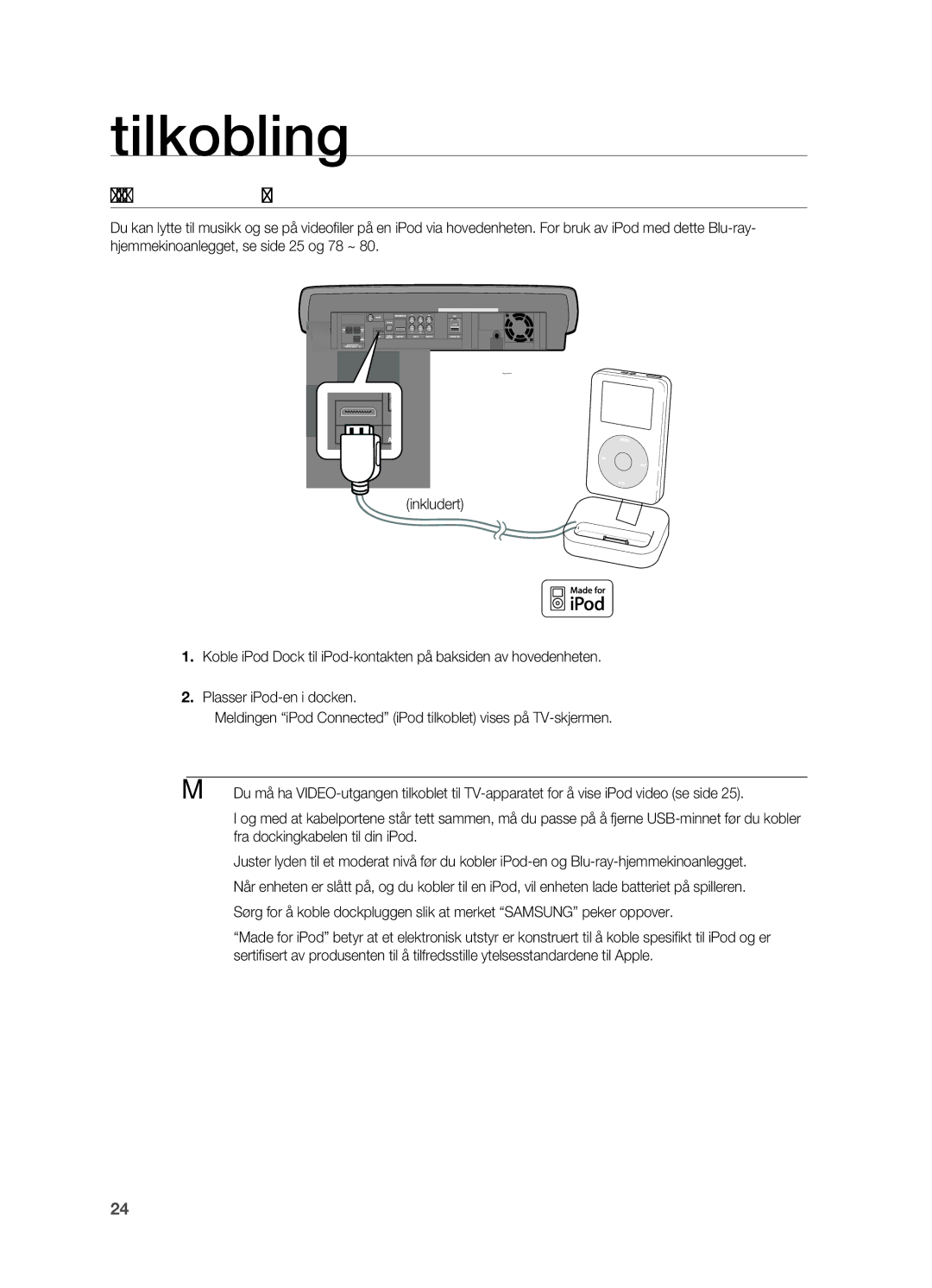 Samsung HT-BD7200R/XEE manual KoBle Til en ipod 