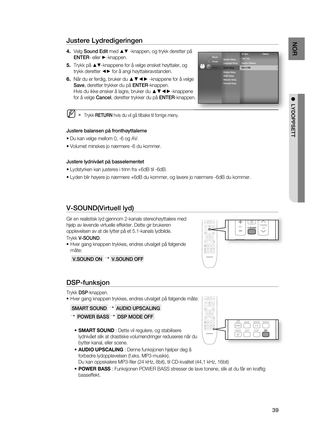 Samsung HT-BD7200R/XEE manual Soundvirtuell lyd, DsP-funksjon 