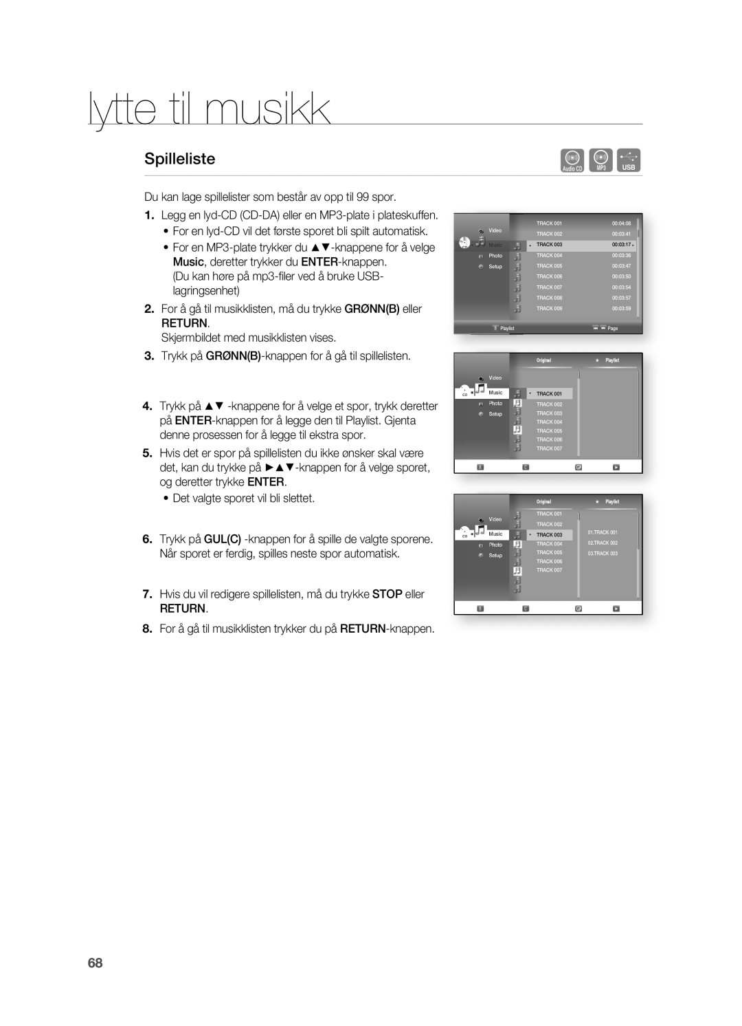 Samsung HT-BD7200R/XEE manual Spilleliste 