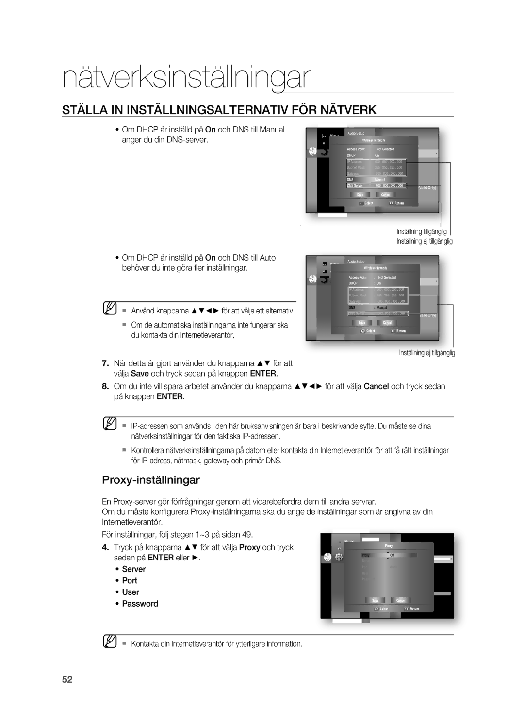 Samsung HT-BD7200R/XEE manual Proxy-inställningar 