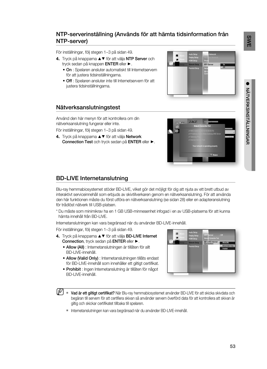 Samsung HT-BD7200R/XEE manual BD-LIVE Internetanslutning 