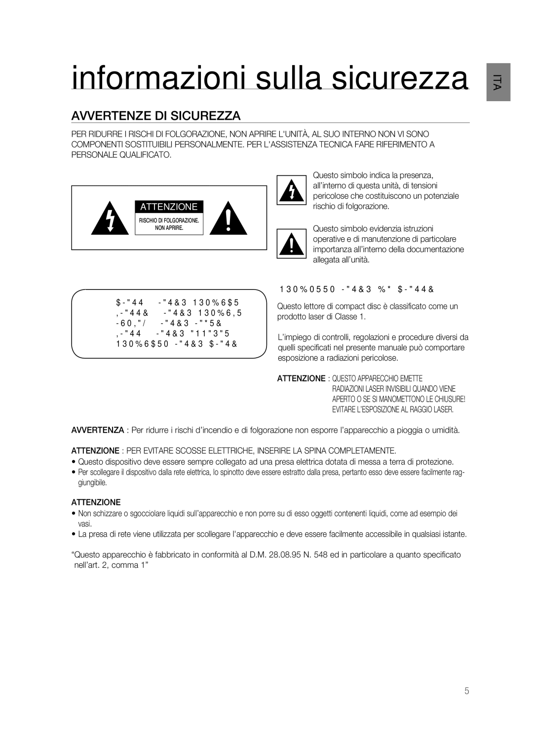 Samsung HT-BD7200R/XET, HT-BD7200R/XEF manual Informazioni sulla sicurezza, Avvertenze DI sicurezza, Attenzione 