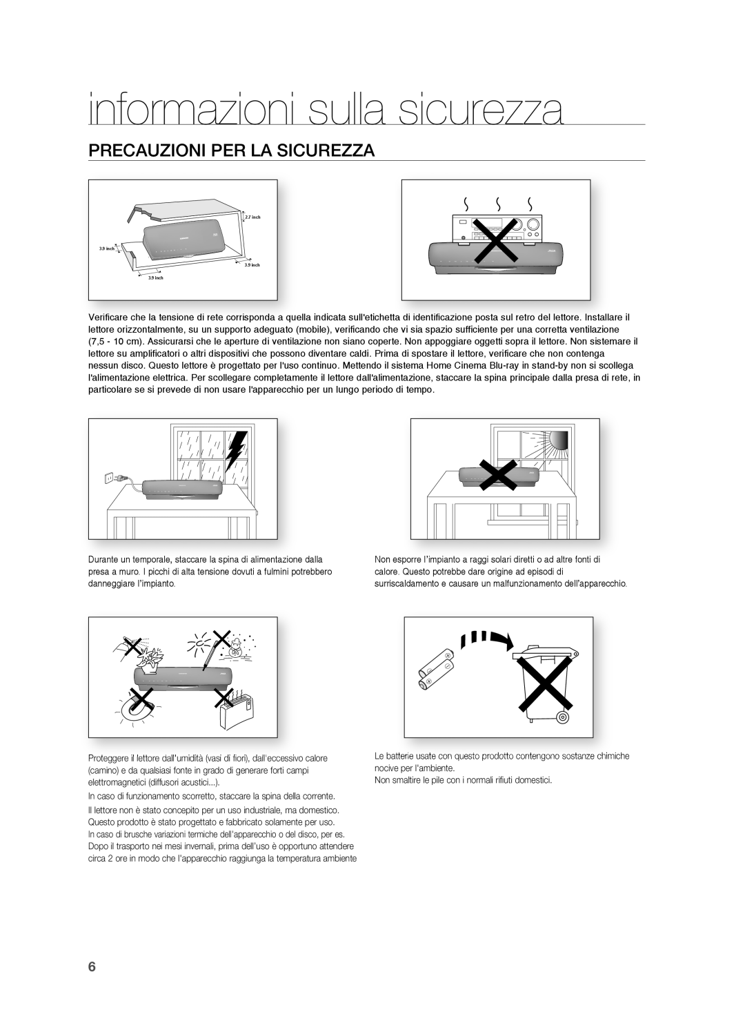 Samsung HT-BD7200R/XEF, HT-BD7200R/XET manual PRECAUzIONI PER LA SICUREzzA 