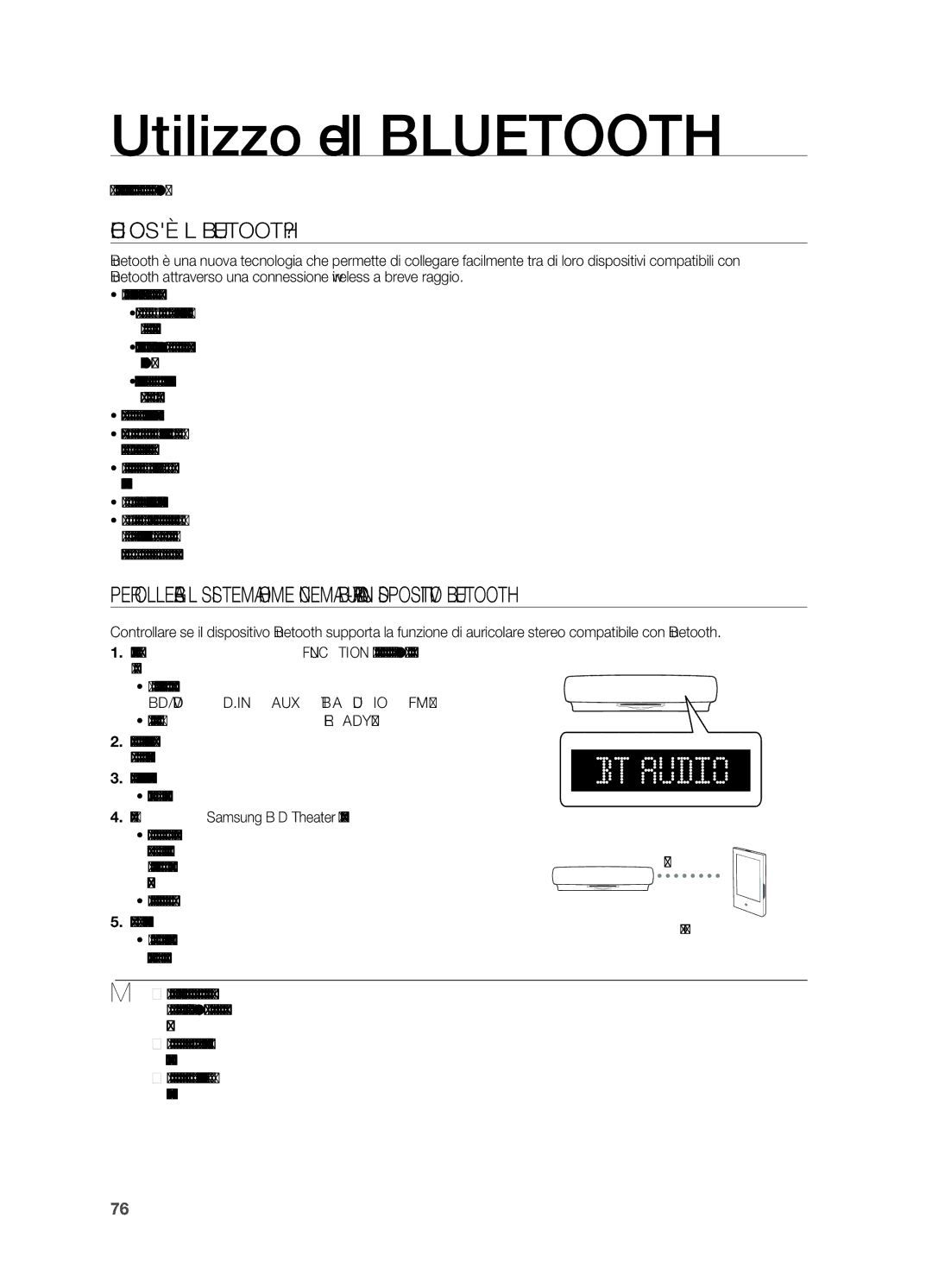 Samsung HT-BD7200R/XEF, HT-BD7200R/XET manual Utilizzo del Bluetooth, CHE Cosè IL BLUETOOTH? 