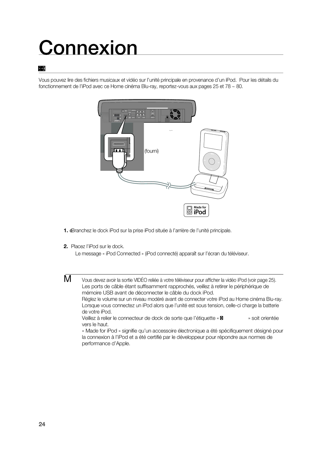 Samsung HT-BD7200R/XEF manual CONNExION D’UN iPod 