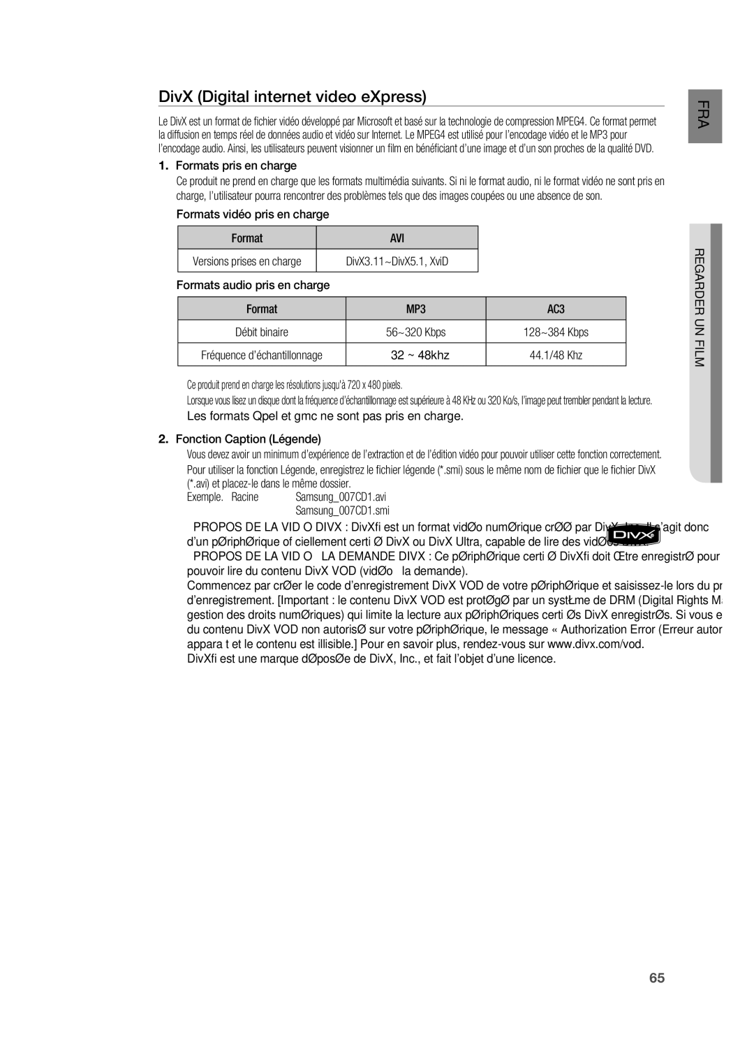 Samsung HT-BD7200R/XEF manual DivX Digital internet video eXpress, Avi 