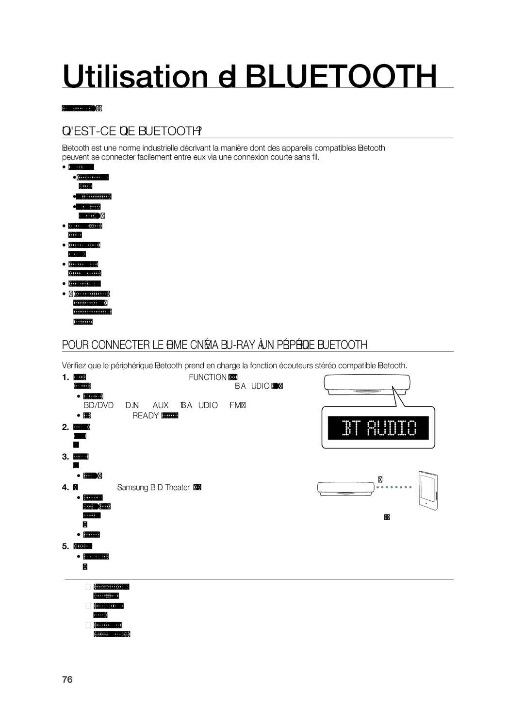 Samsung HT-BD7200R/XEF manual Utilisation de Bluetooth, QUEST-CE QUE Bluetooth ?, Connecté prend ces fonctions en charge 