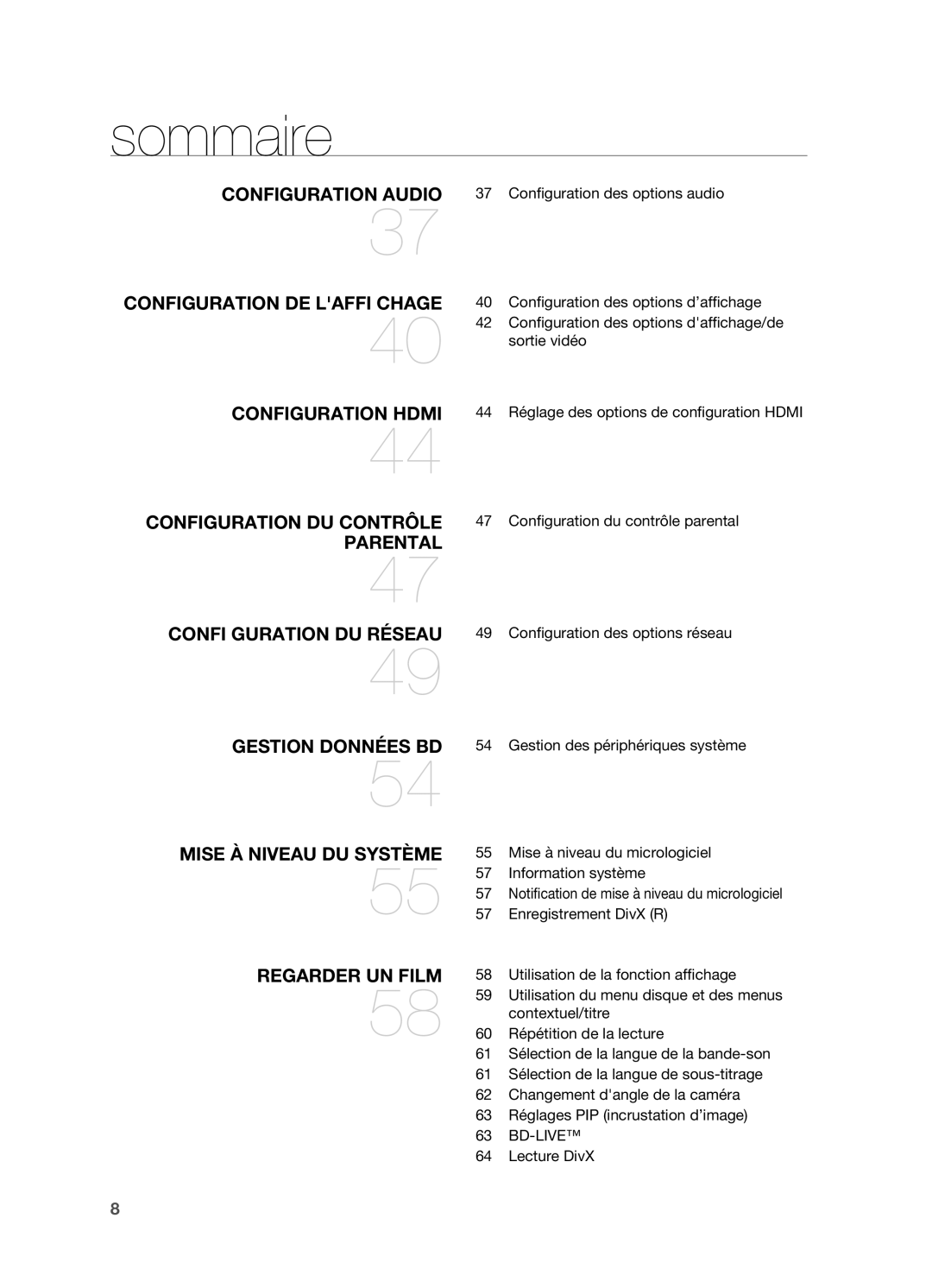 Samsung HT-BD7200R/XEF manual Gestion des périphériques système, Lecture DivX 