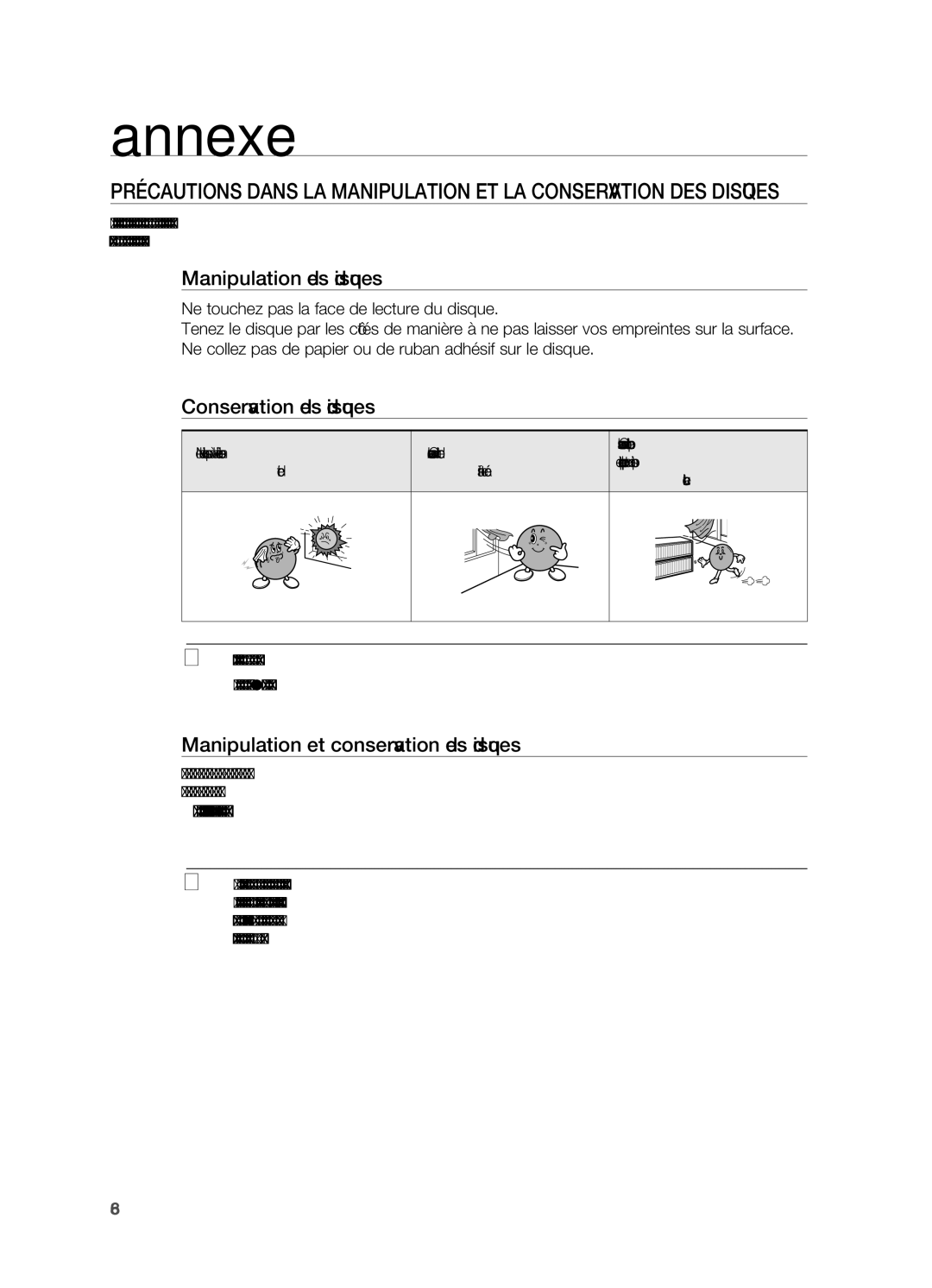 Samsung HT-BD7200R/XEF manual Annexe, Manipulation des disques, Conservation des disques 