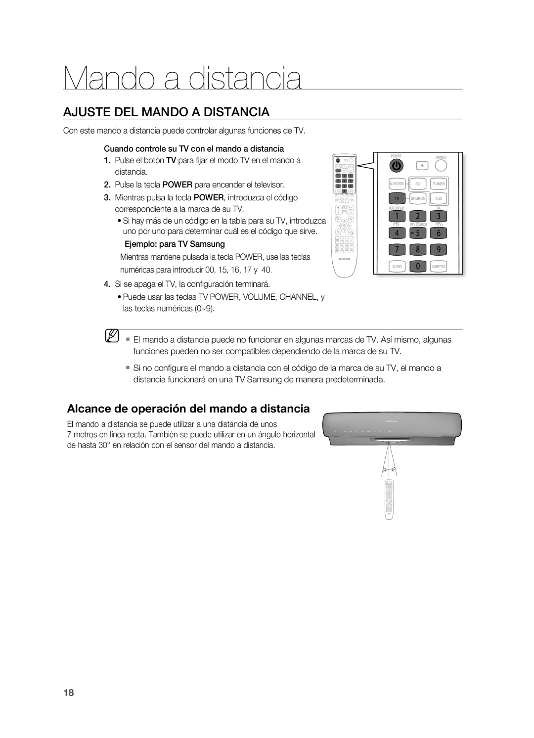 Samsung HT-BD7200R/XET manual Ajuste DEL Mando a Distancia, Ejemplo para TV Samsung 