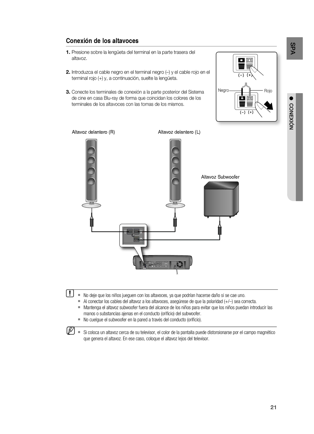 Samsung HT-BD7200R/XET manual Conexión de los altavoces 