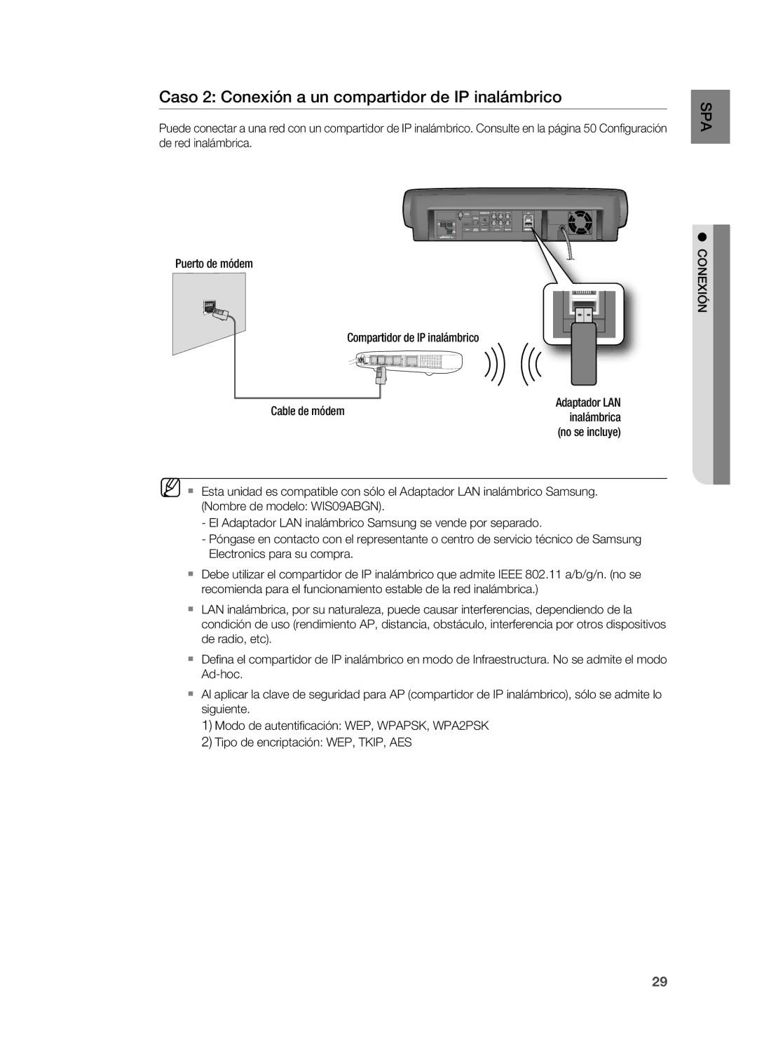 Samsung HT-BD7200R/XET manual Caso 2 Conexión a un compartidor de IP inalámbrico 