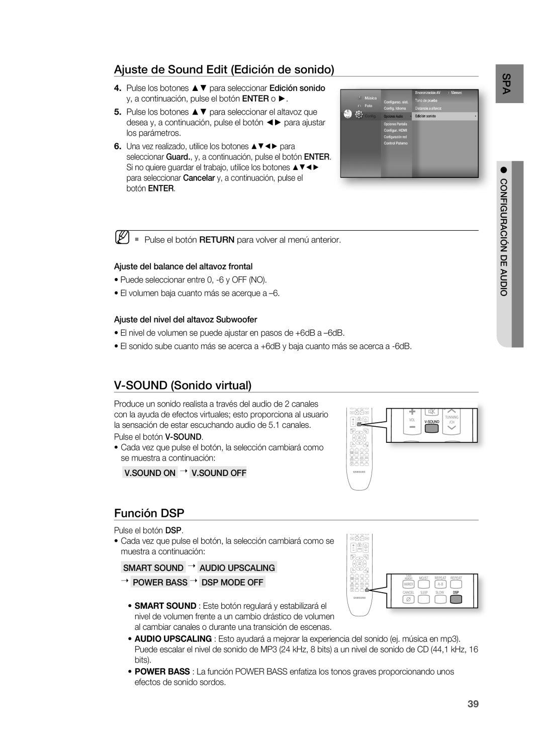 Samsung HT-BD7200R/XET manual Sound sonido virtual, Función dsp 