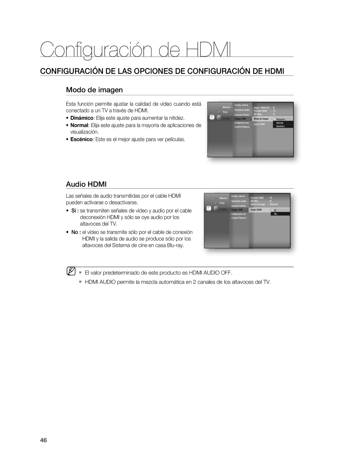 Samsung HT-BD7200R/XET manual Modo de imagen, Audio HdMi 