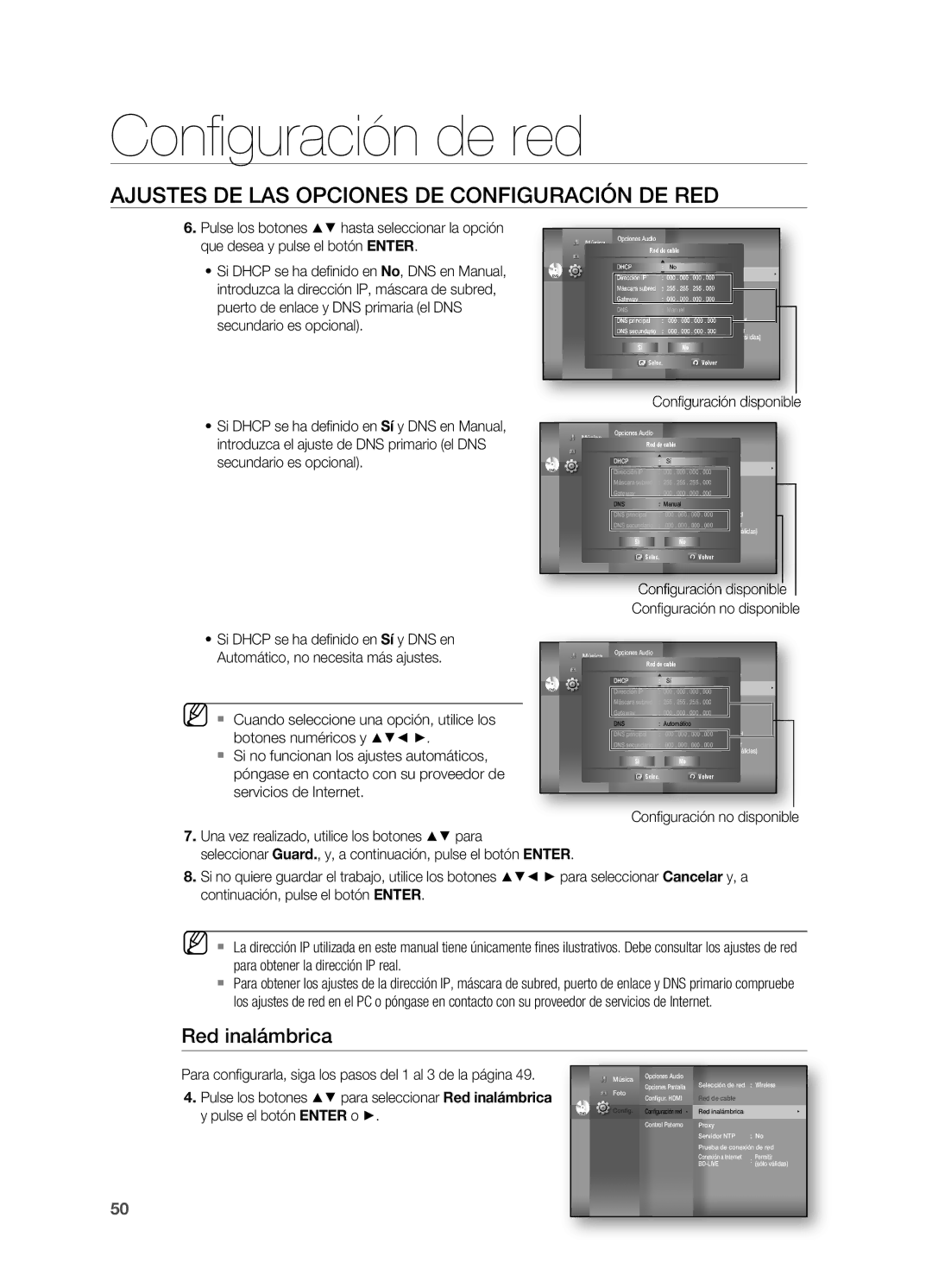 Samsung HT-BD7200R/XET manual Red inalámbrica, Confi guración disponible Confi guración no disponible, Selec Volver 