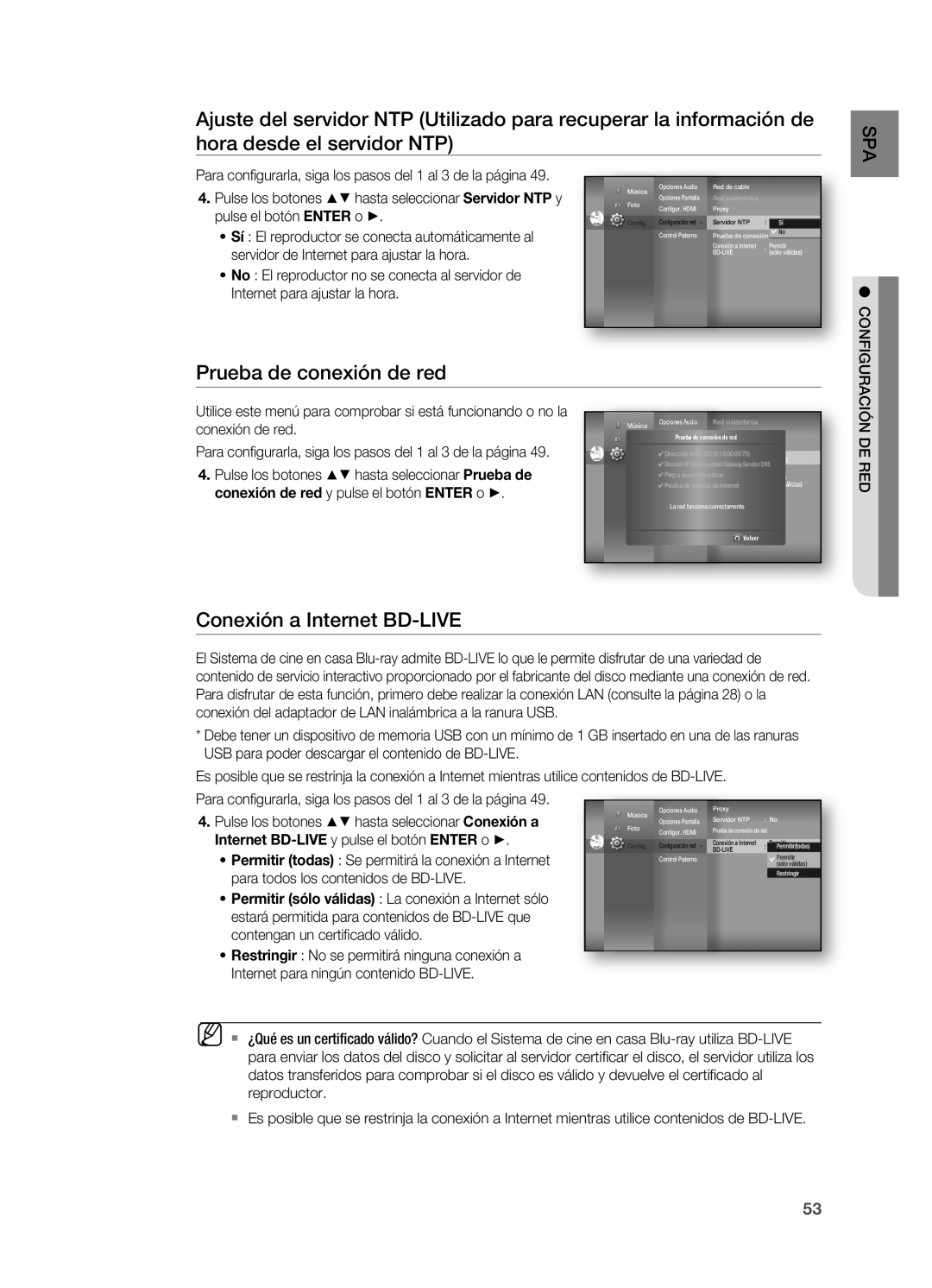 Samsung HT-BD7200R/XET manual Prueba de conexión de red, Conexión a Internet BD-LIVE 