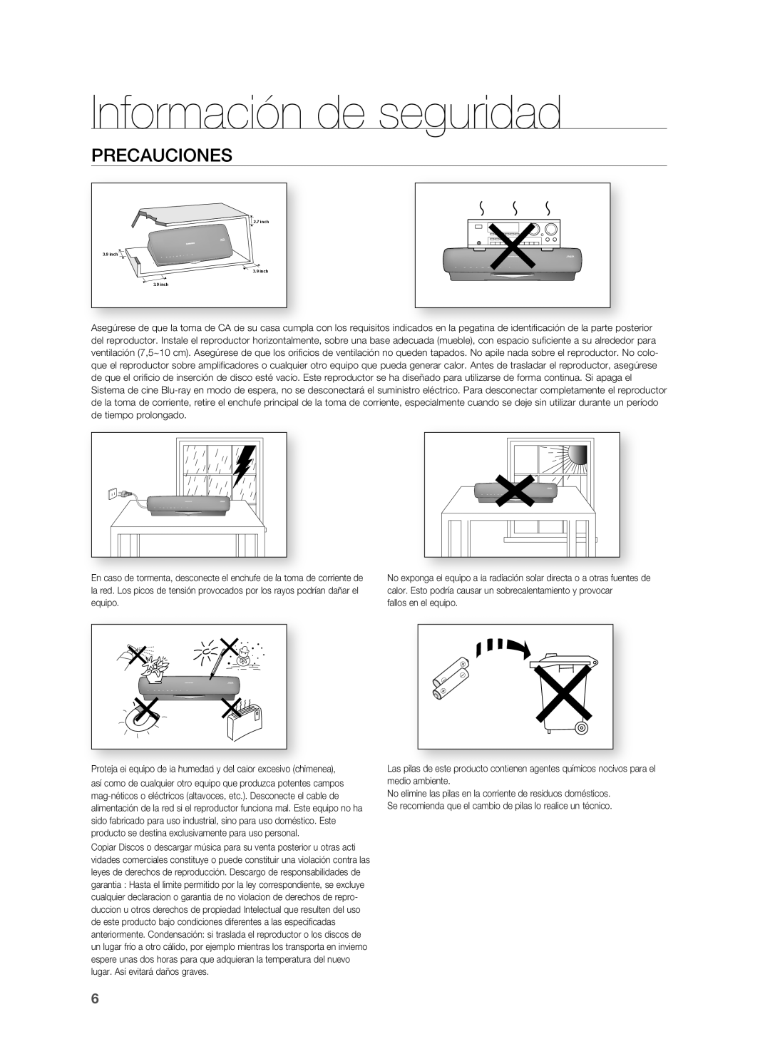 Samsung HT-BD7200R/XET manual Precauciones 