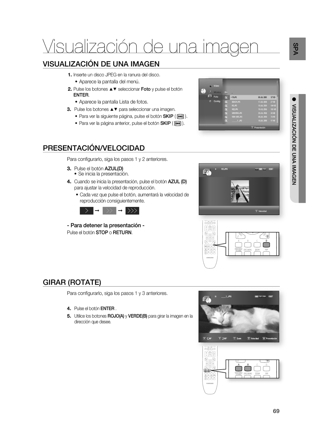 Samsung HT-BD7200R/XET Visualización de una imagen, ViSuAlizAción de unA imAgen, PreSentAción/velocidAd, GirAr rotAte 