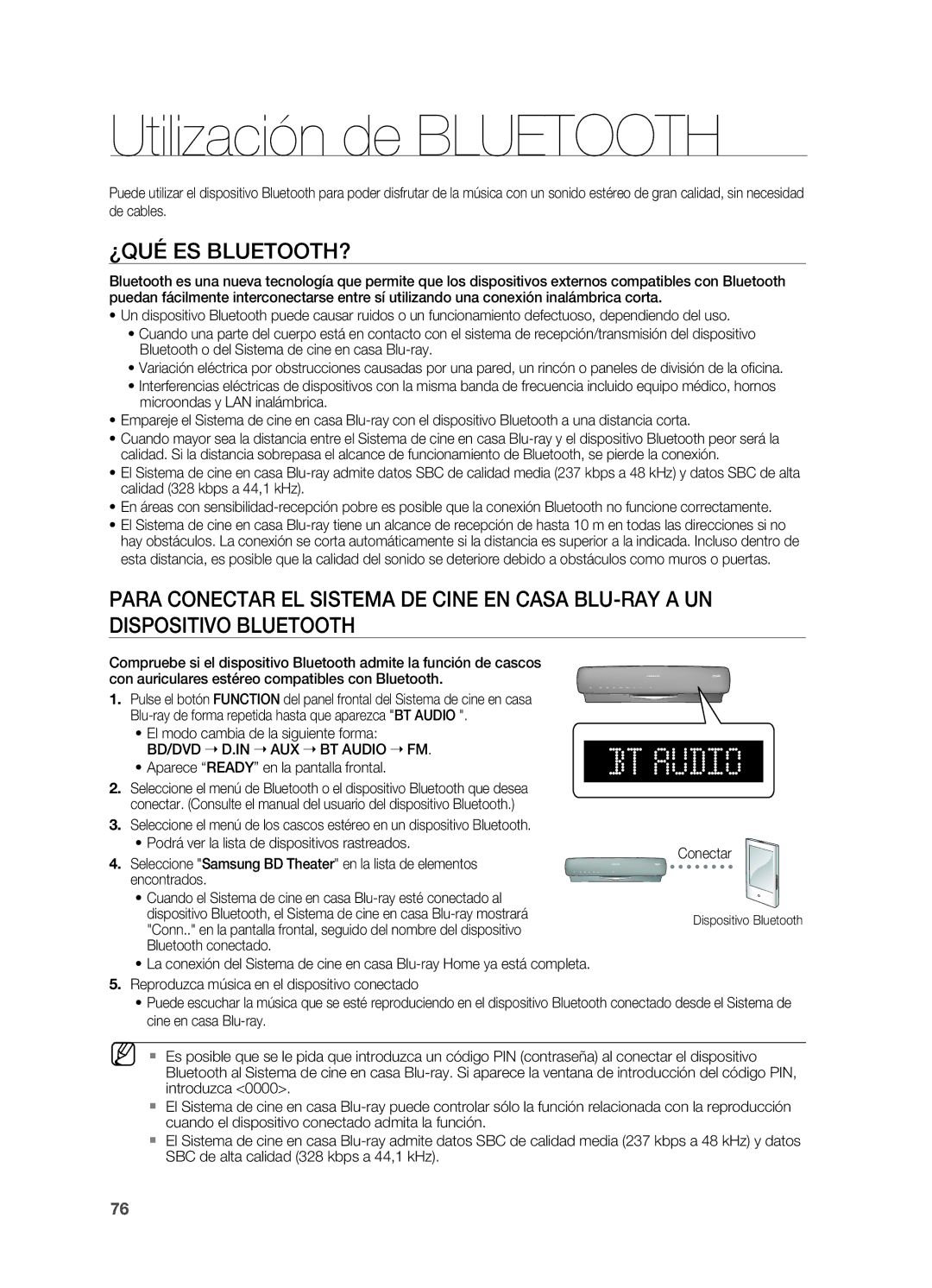 Samsung HT-BD7200R/XET manual Utilización de Bluetooth, ¿Qué Es Bluetooth?, BD/DVD  D.IN  AUX  BT Audio  FM 