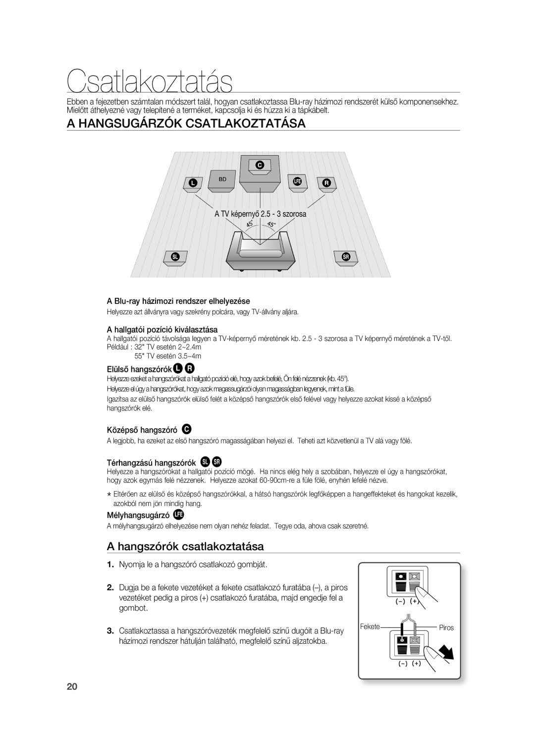 Samsung HT-BD7255R/EDC, HT-BD7255R/XEE manual Hangsugárzók Csatlakoztatása, Hangszórók csatlakoztatása 