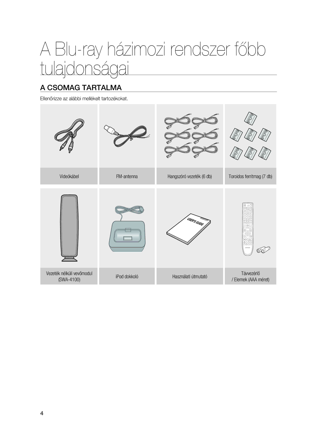 Samsung HT-BD7255R/EDC, HT-BD7255R/XEE manual Csomag Tartalma 