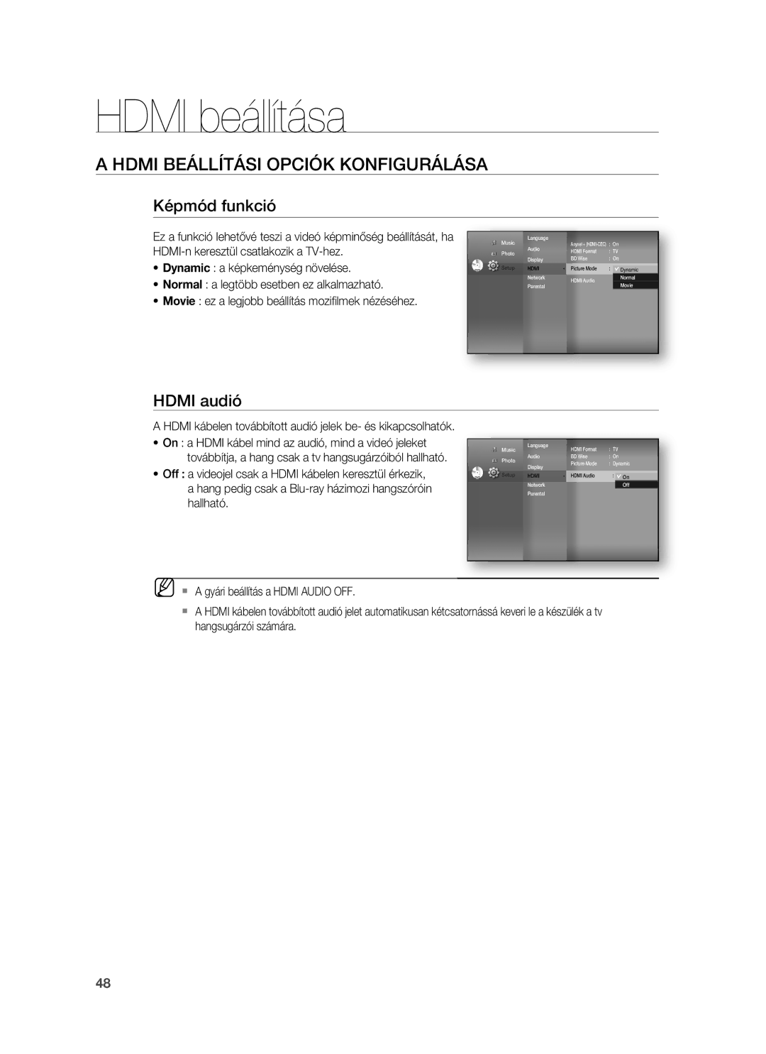 Samsung HT-BD7255R/EDC, HT-BD7255R/XEE manual Képmód funkció, Hdmi audió 