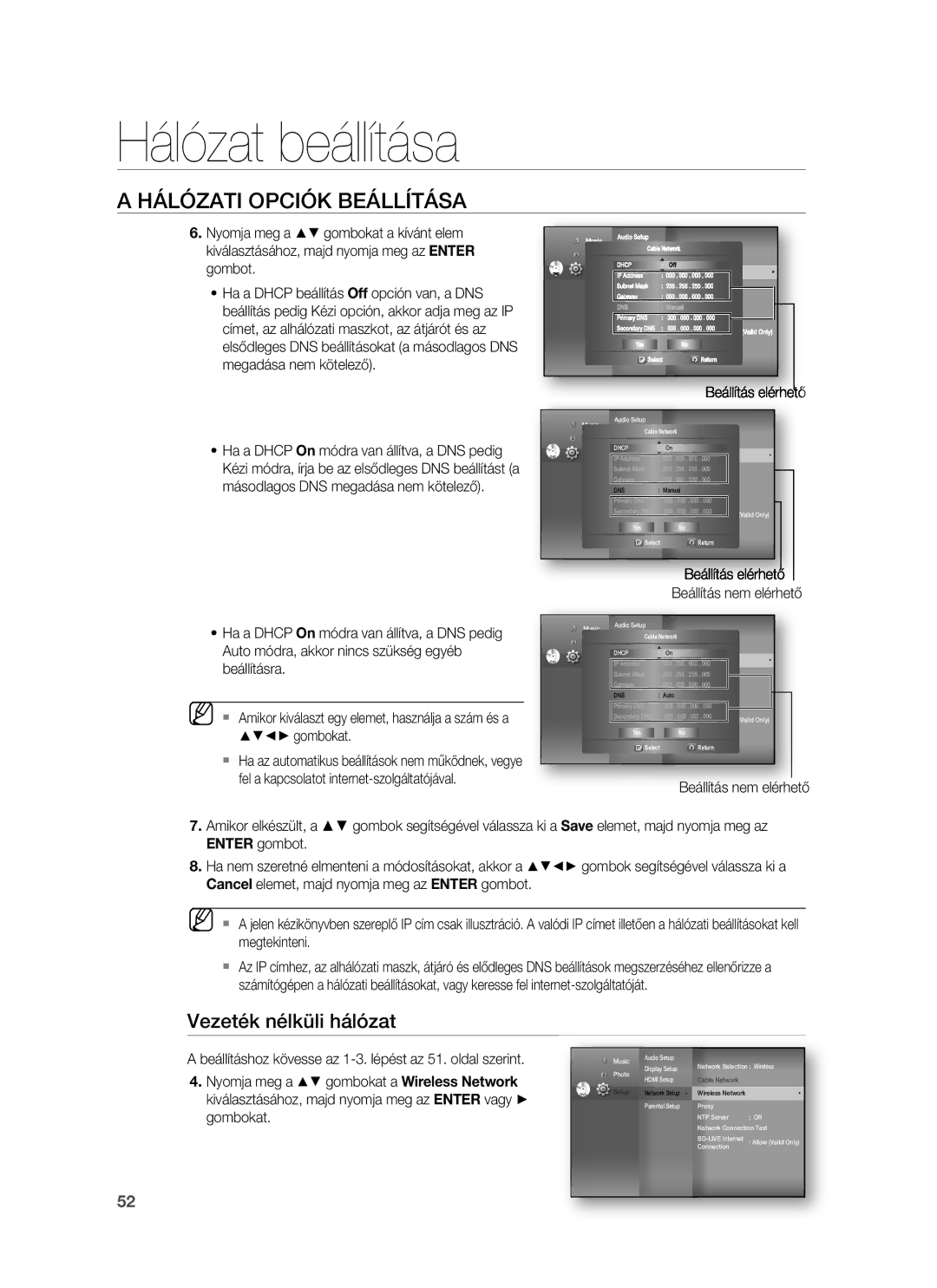 Samsung HT-BD7255R/EDC, HT-BD7255R/XEE manual Vezeték nélküli hálózat, Beállítás elérhető 