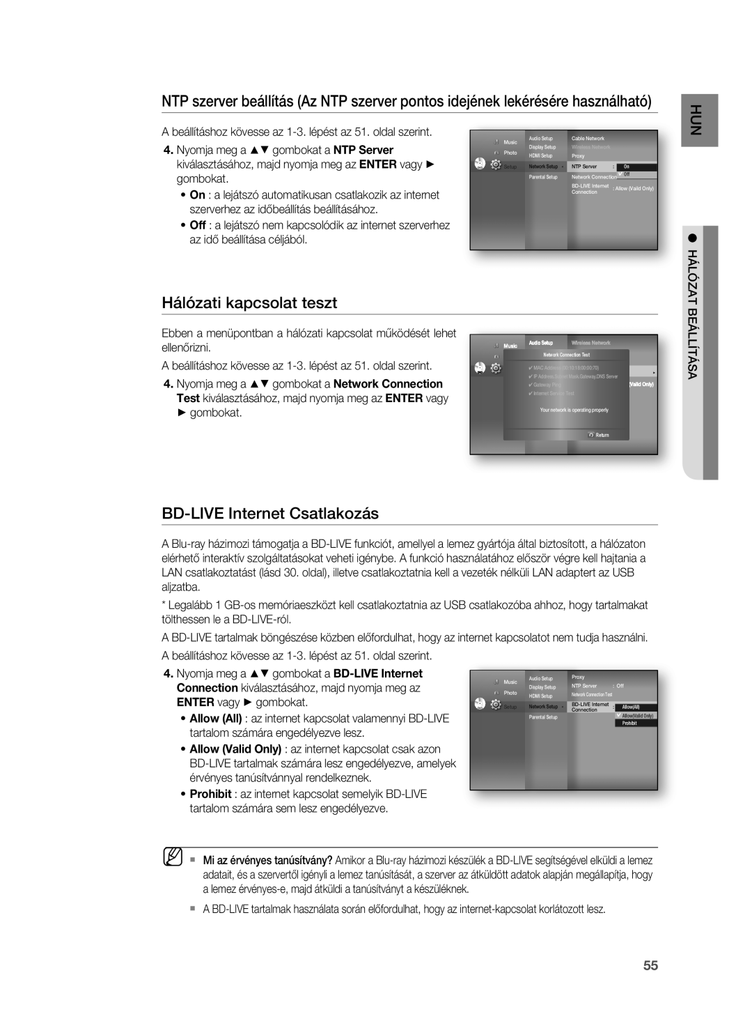 Samsung HT-BD7255R/XEE, HT-BD7255R/EDC manual BD-LIVE Internet Csatlakozás 