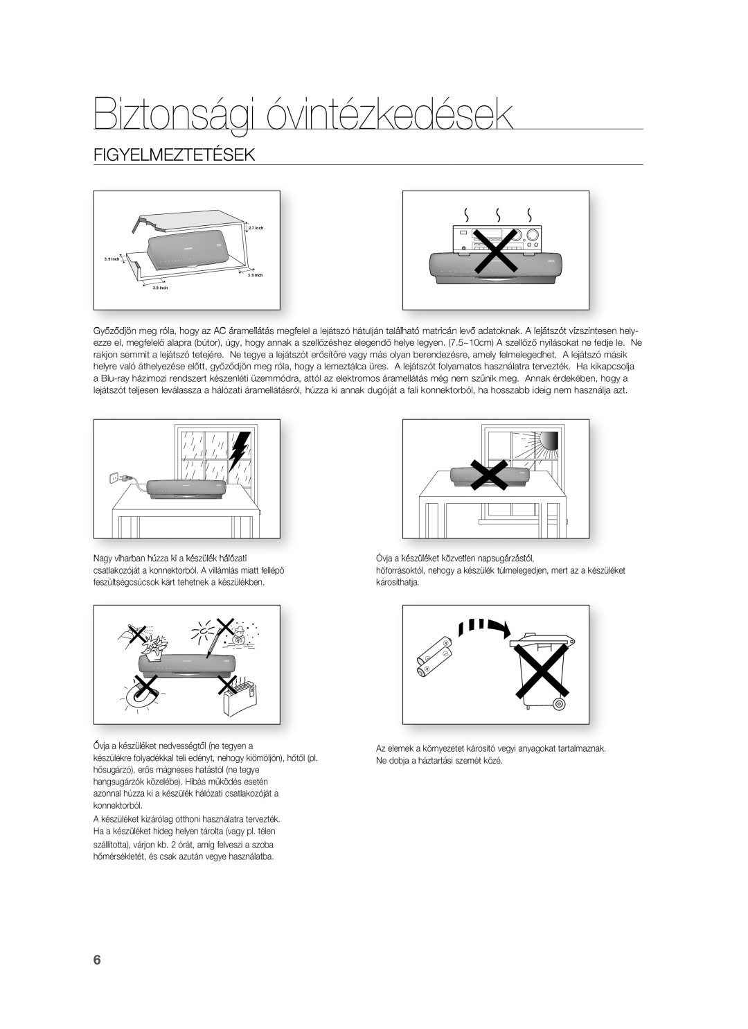 Samsung HT-BD7255R/EDC, HT-BD7255R/XEE manual Figyelmeztetések 