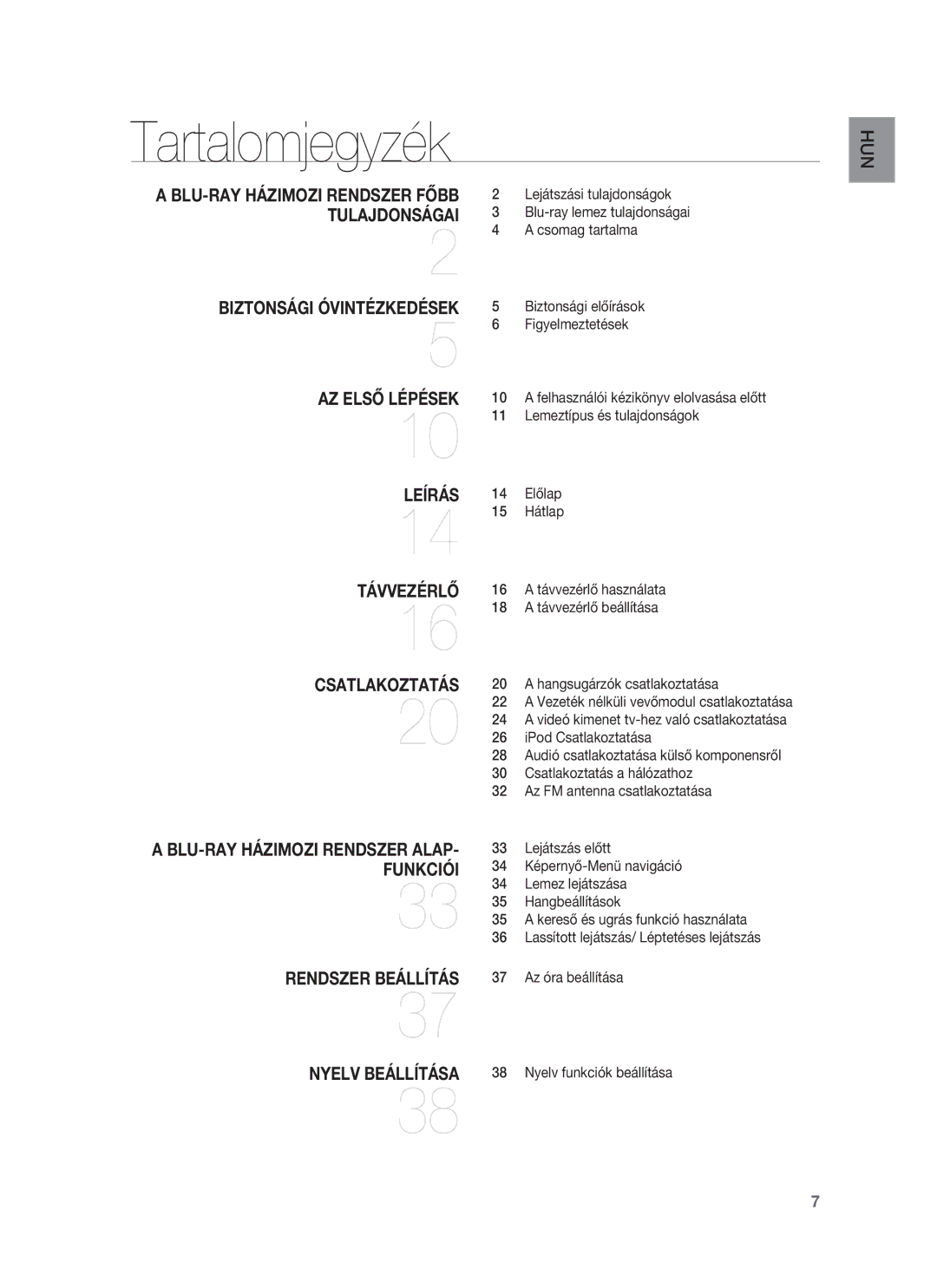 Samsung HT-BD7255R/XEE, HT-BD7255R/EDC manual Tartalomjegyzék 