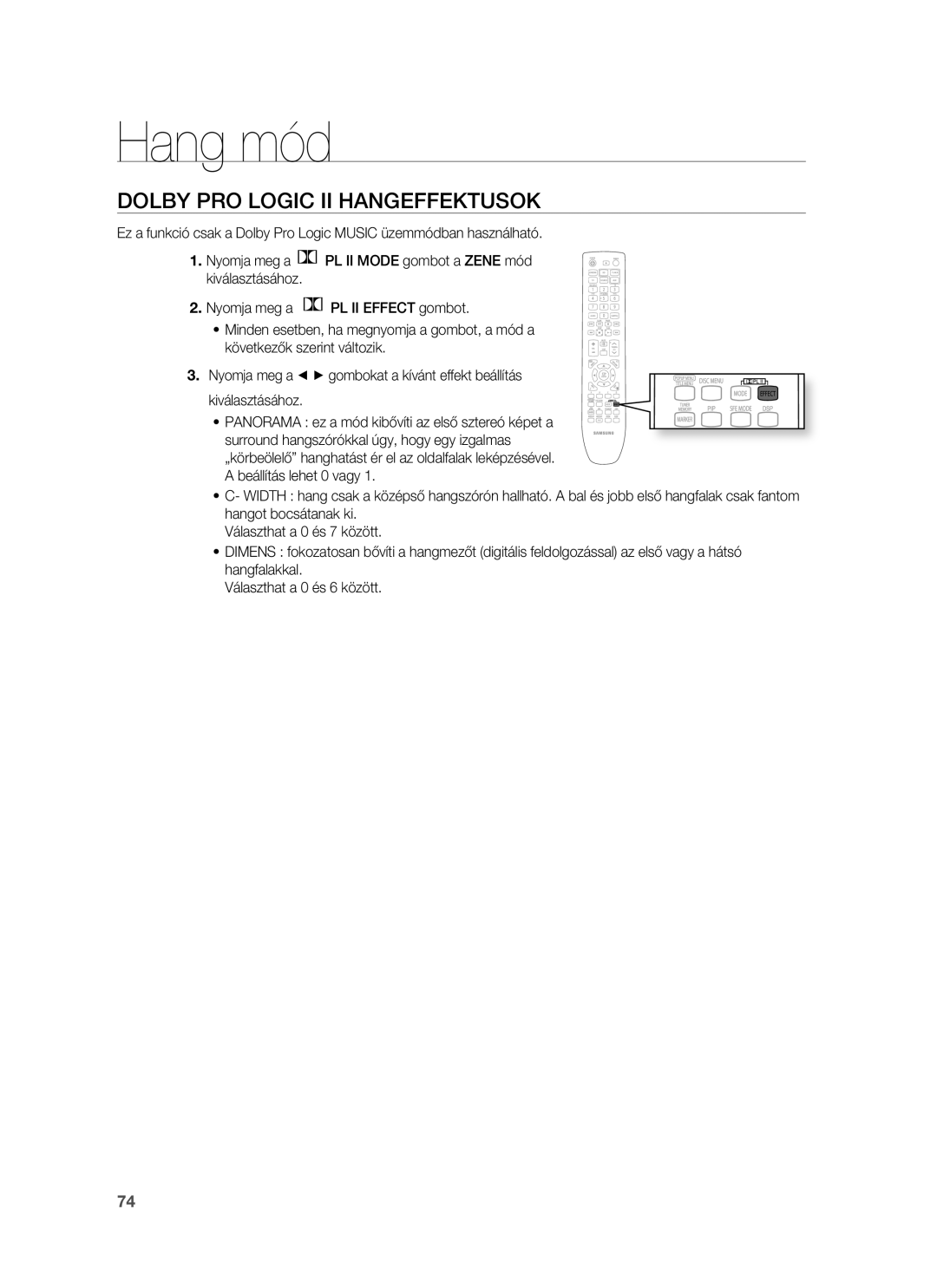 Samsung HT-BD7255R/EDC, HT-BD7255R/XEE manual Dolby PRO Logic II Hangeffektusok 