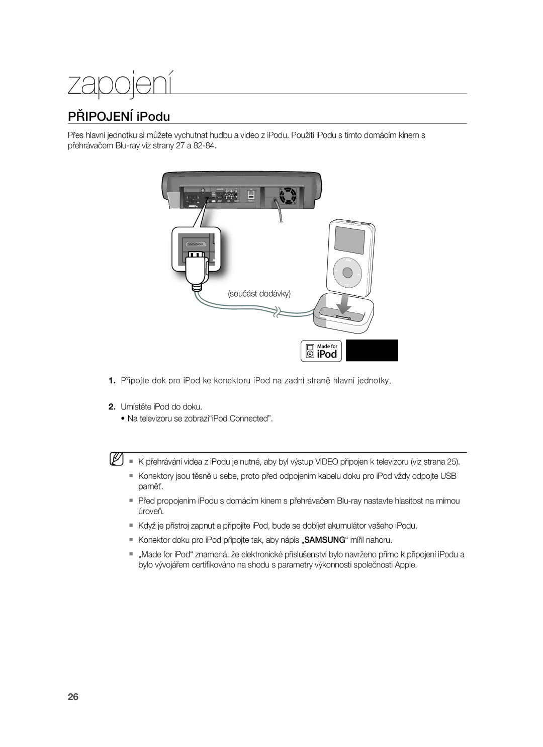 Samsung HT-BD7255R/EDC manual Připojení iPodu 