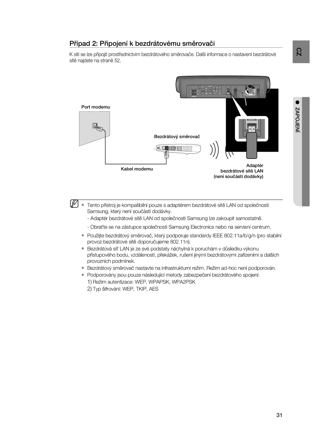 Samsung HT-BD7255R/EDC manual Případ 2 Připojení k bezdrátovému směrovači, Sítě najdete na straně 