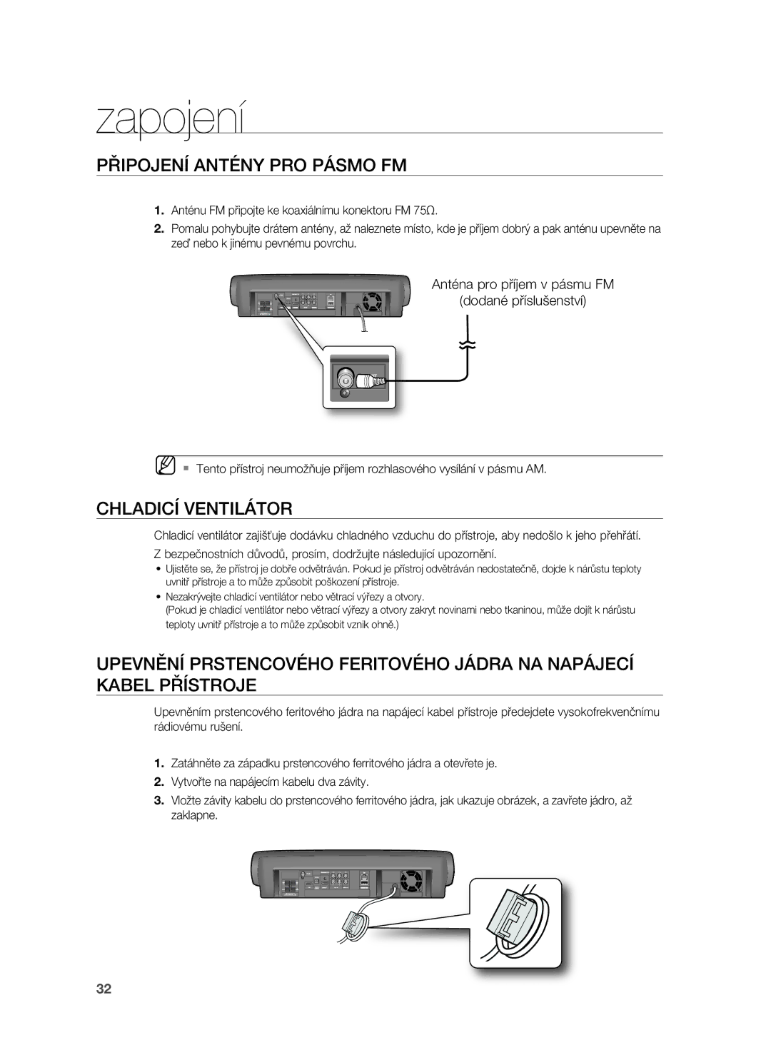 Samsung HT-BD7255R/EDC manual Připojení Antény PRO Pásmo FM, Chladicí Ventilátor 