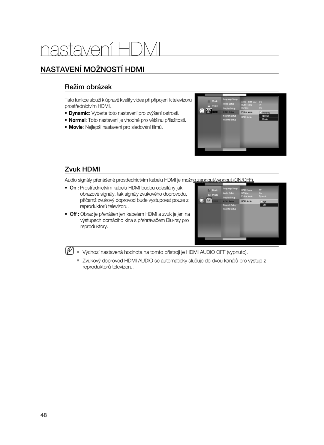 Samsung HT-BD7255R/EDC manual Režim obrázek, Zvuk Hdmi 