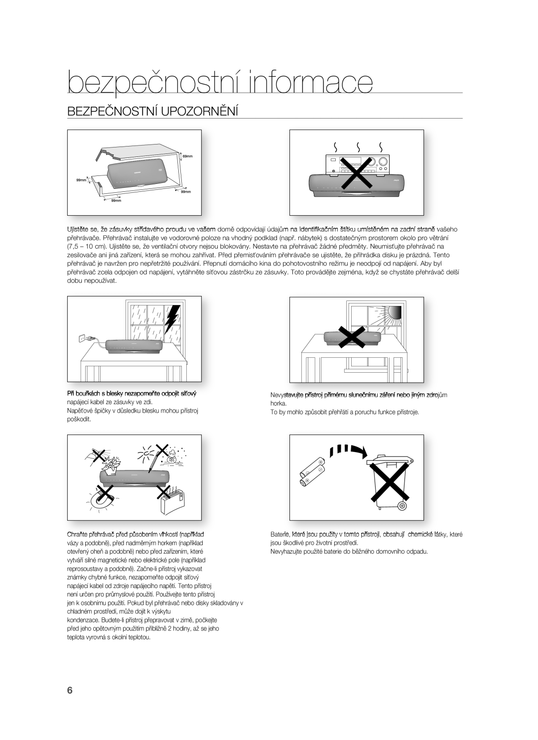 Samsung HT-BD7255R/EDC manual Bezpečnostní Upozornění 