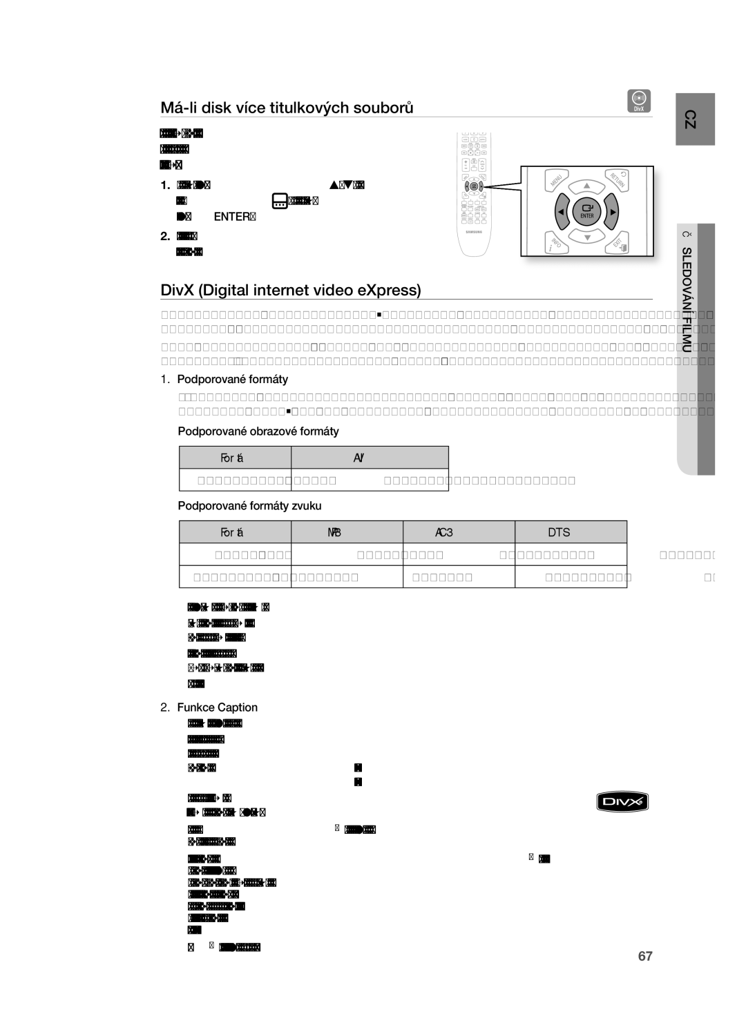 Samsung HT-BD7255R/EDC manual Má-li disk více titulkových souborů, DivX Digital internet video eXpress, Avi, Dts 