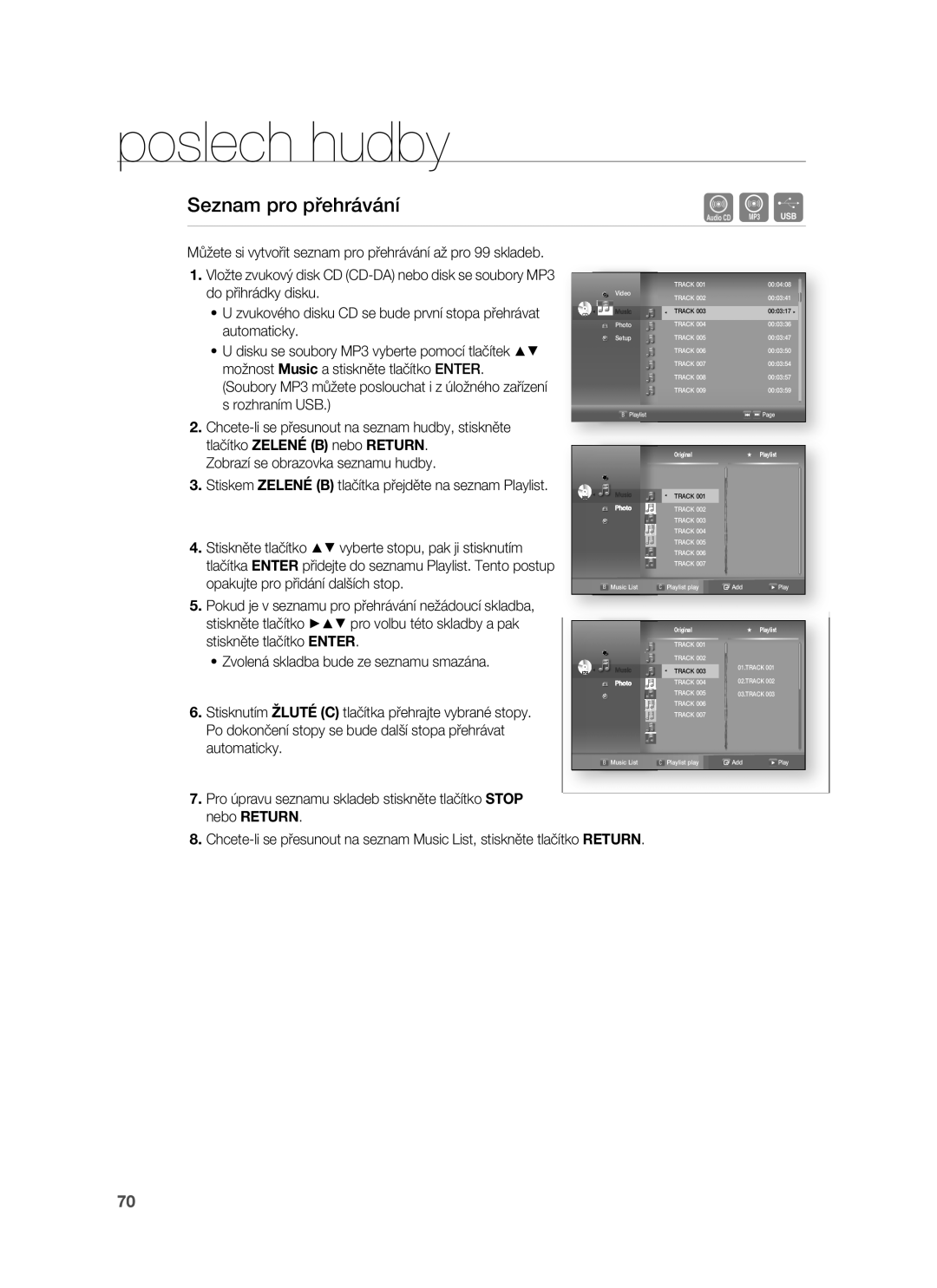 Samsung HT-BD7255R/EDC manual Seznam pro přehrávání 