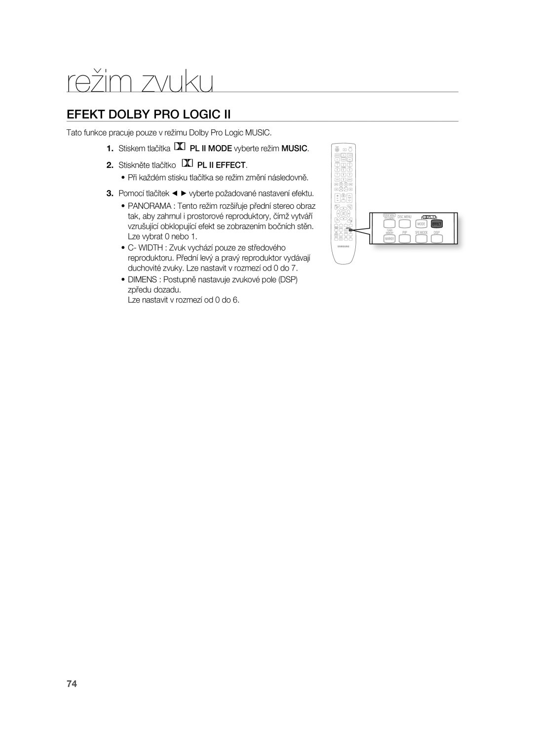 Samsung HT-BD7255R/EDC manual Efekt Dolby PRO Logic 