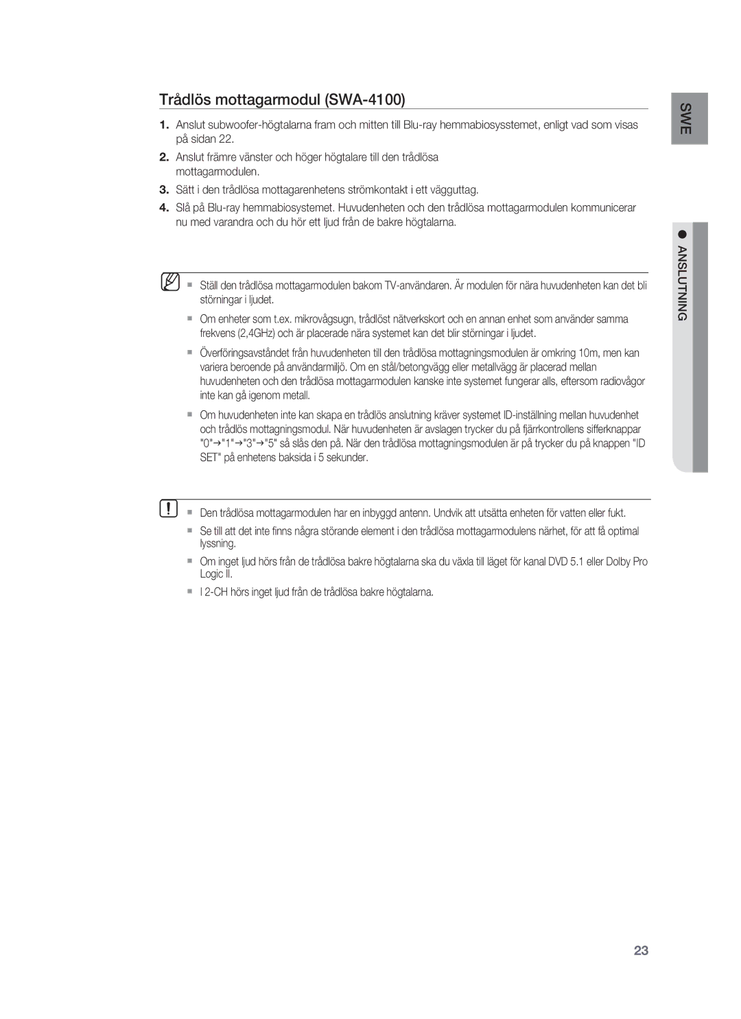 Samsung HT-BD7255R/XEE manual Trådlös mottagarmodul SWA-4100 