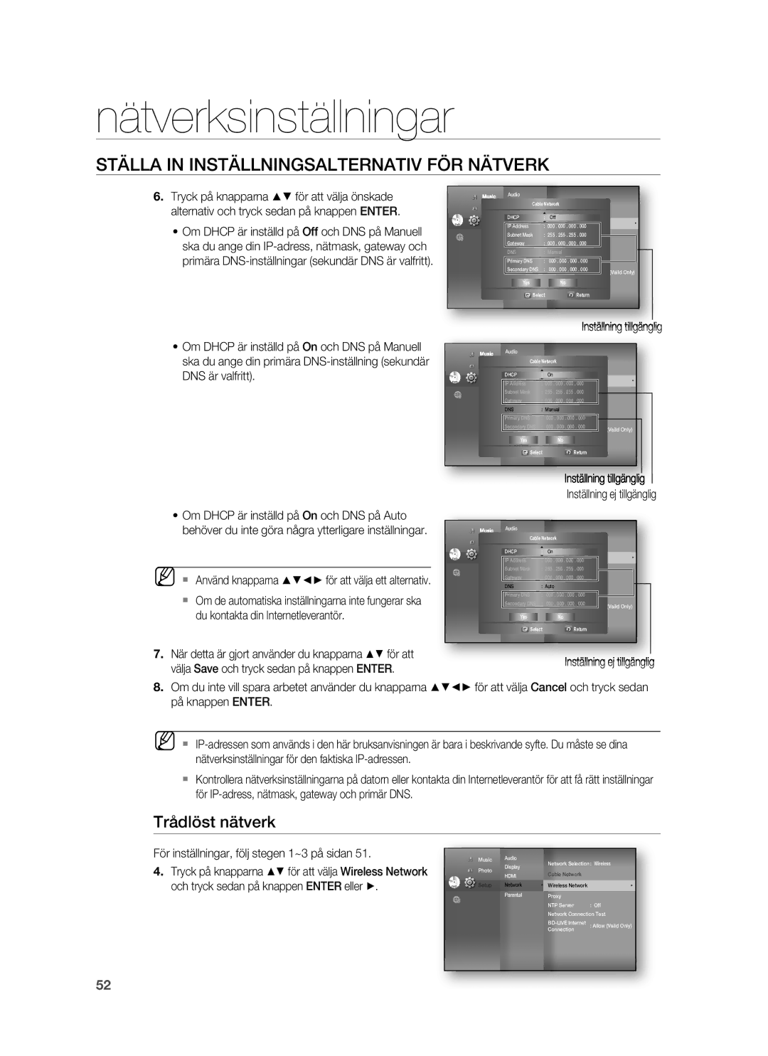 Samsung HT-BD7255R/XEE manual Trådlöst nätverk, För inställningar, följ stegen 1~3 på sidan 