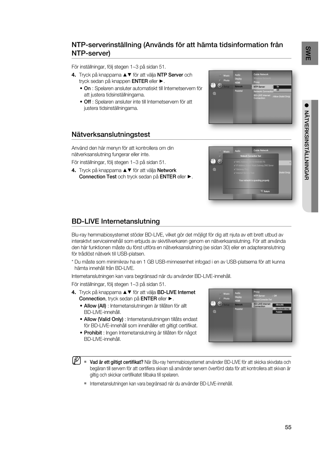 Samsung HT-BD7255R/XEE manual BD-LIVE Internetanslutning 