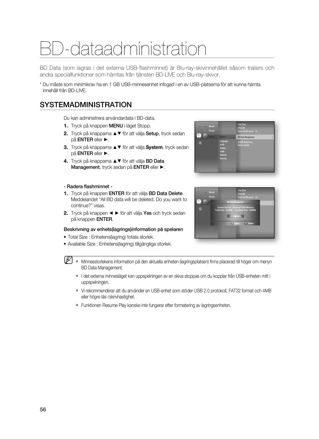 Samsung HT-BD7255R/XEE manual BD-dataadministration, Systemadministration 