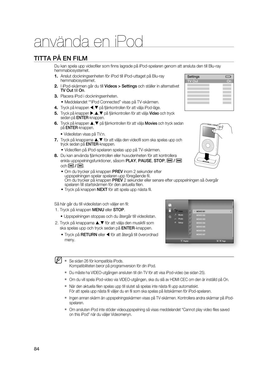 Samsung HT-BD7255R/XEE manual Titta PÅ EN Film, Uppspelningen stoppas och du återgår till videolistan 