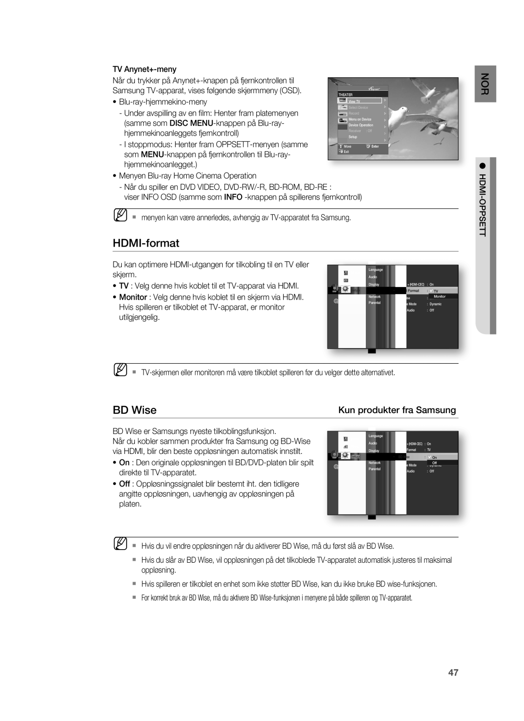 Samsung HT-BD7255R/XEE manual HDMI-format, Hdmi-Oppsett 