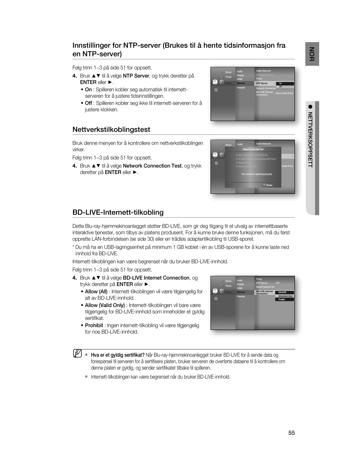 Samsung HT-BD7255R/XEE manual BD-LIVE-Internett-tilkobling 