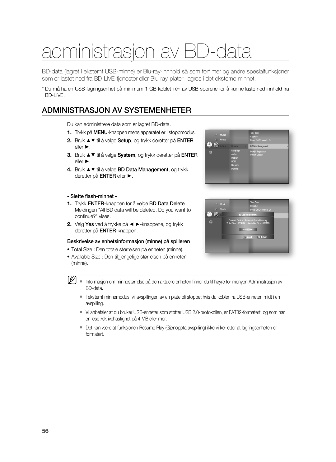 Samsung HT-BD7255R/XEE manual Administrasjon av BD-data, Administrasjon AV Systemenheter, BD Data Management, Select Return 