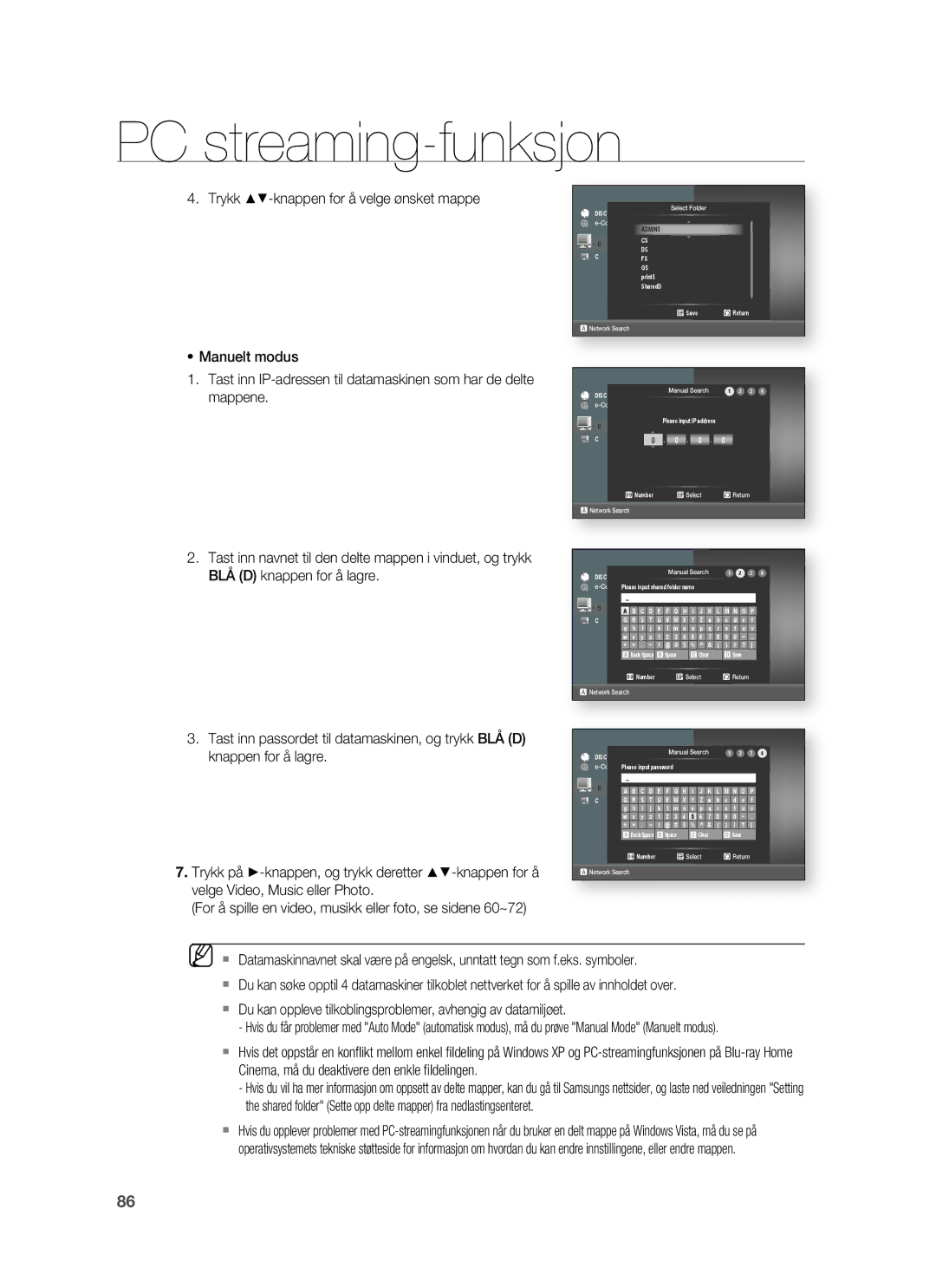 Samsung HT-BD7255R/XEE manual Trykk -knappen for å velge ønsket mappe 